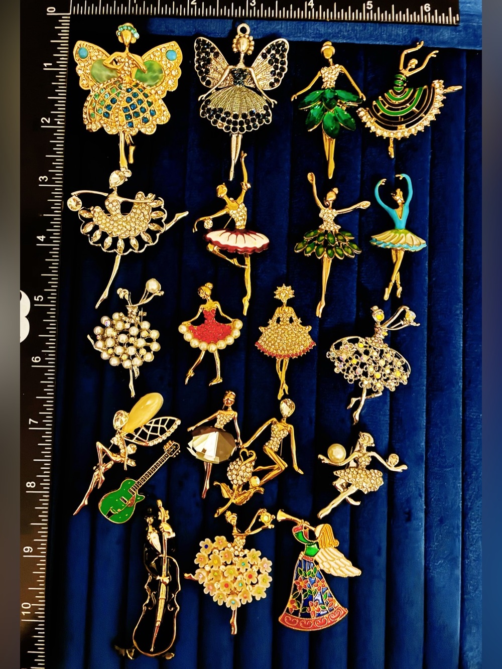 Lot of 20 Ballerina Angel Fairy Dancer Brooch Pins Rhinestone Enamel Guitar